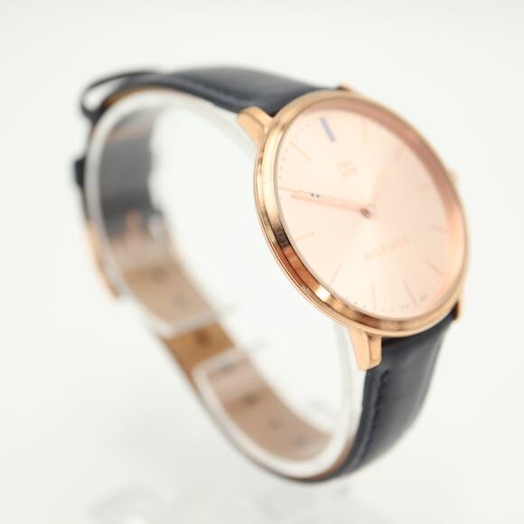 Tommy Hilfiger Womens Rose Gold Tone Slim 35mm Watch Blue Leather w New Battery main image 4